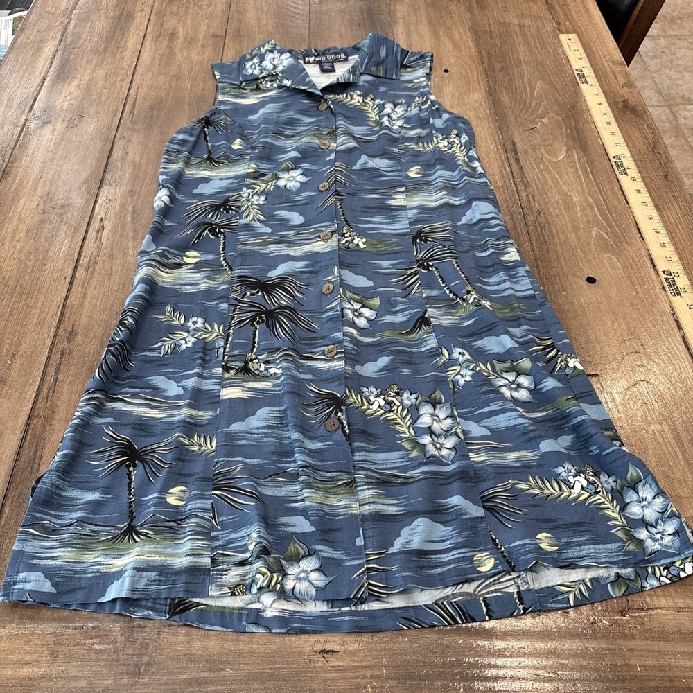 BIG DOGS Dress Women's Blue Small Rayon Tropical Sleeveless Button Front